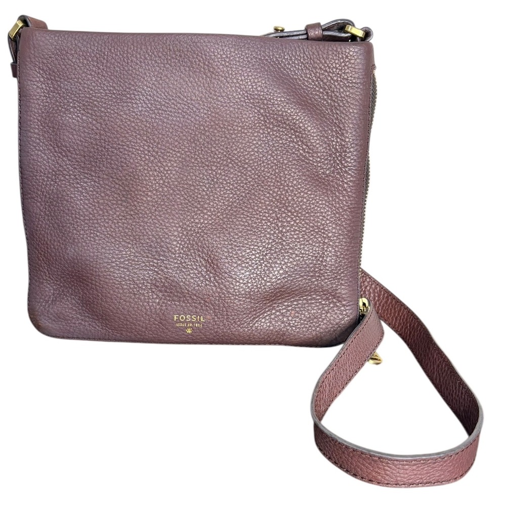 Fossil Pebble Leather Crossbody Mauve Metallic Gold‎ Hardware Adjustable Strap